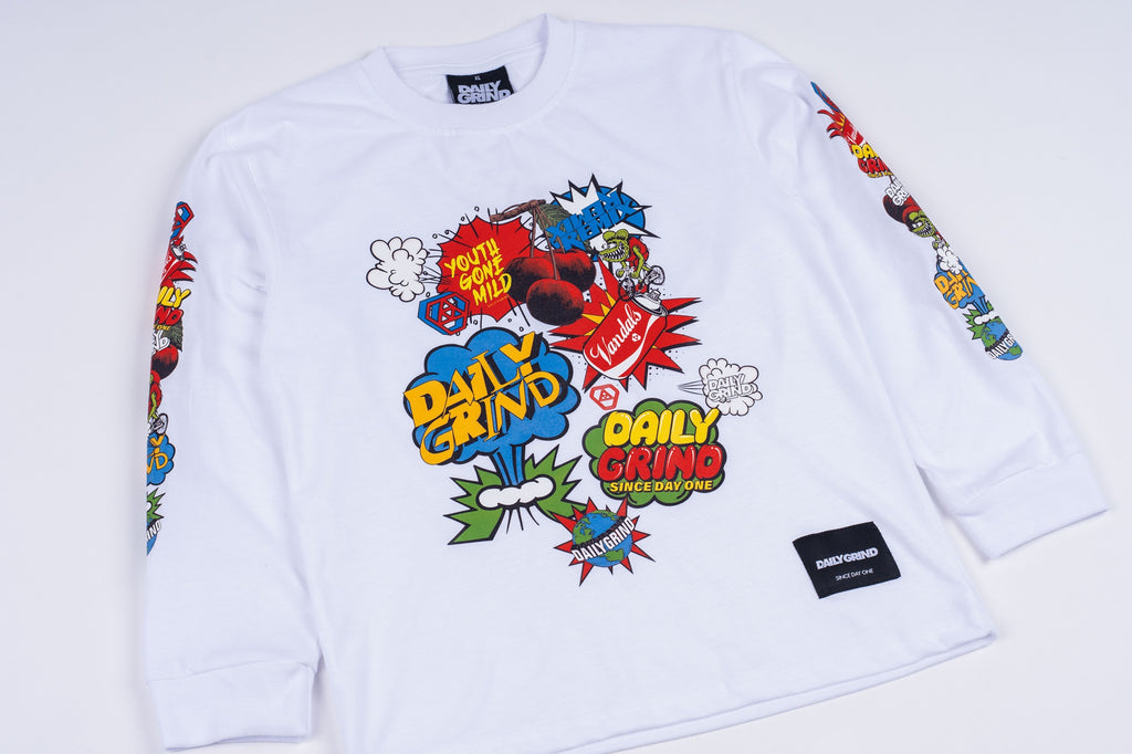 DAILY GRIND KIDS BOOM POW LONGSLEEVES FOR KIDS WHITE