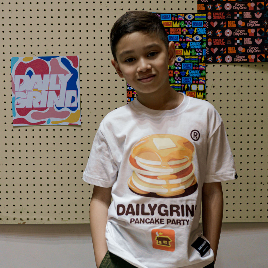 DAILY GRIND KIDS PANCAKE PARTY TSHIRT FOR KIDS WHITE