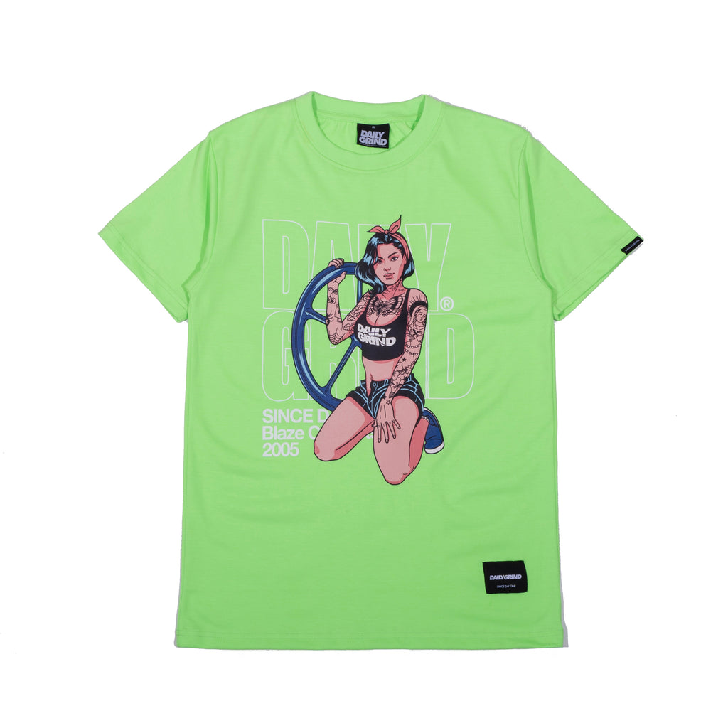 DAILY GRIND SPIN SISTER TSHIRT NEON GREEN