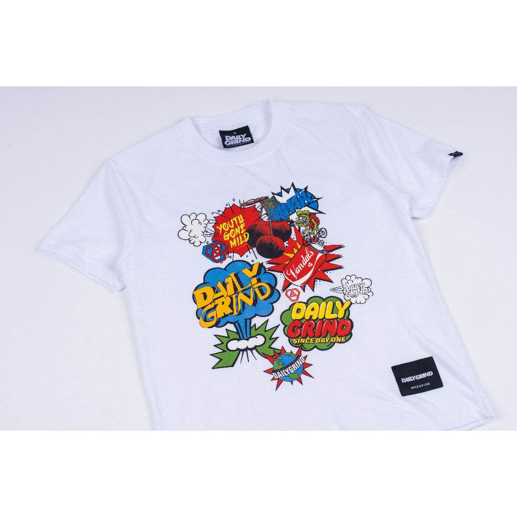 DAILY GRIND KIDS BOOM POW TSHIRT FOR KIDS WHITE