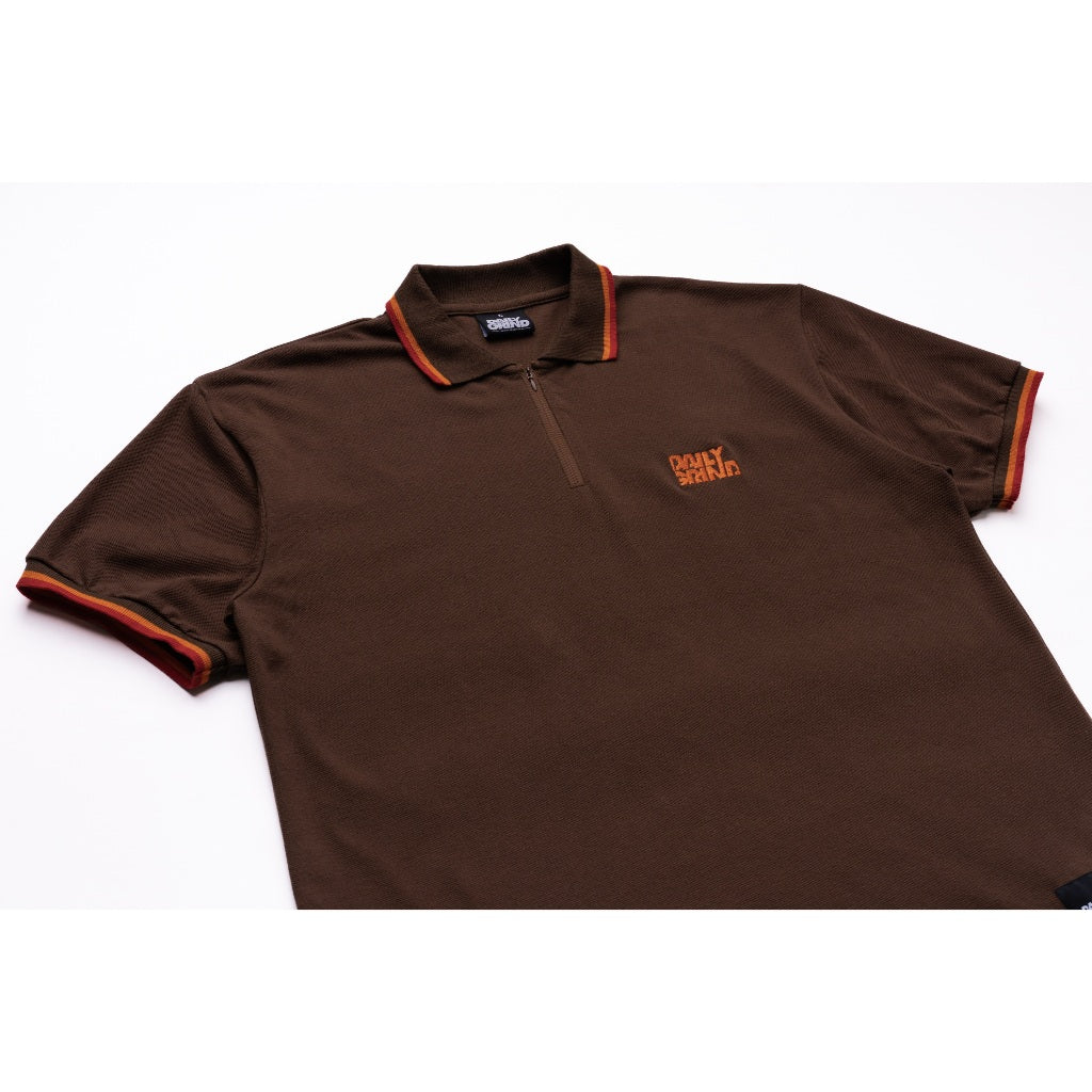 DAILY GRIND SHEAR ZIP POLO SHIRT BROWN