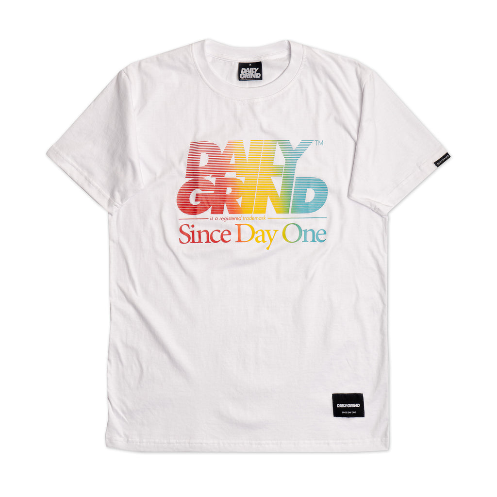 DAILY GRIND STROKED RAINBOW TSHIRT WHITE