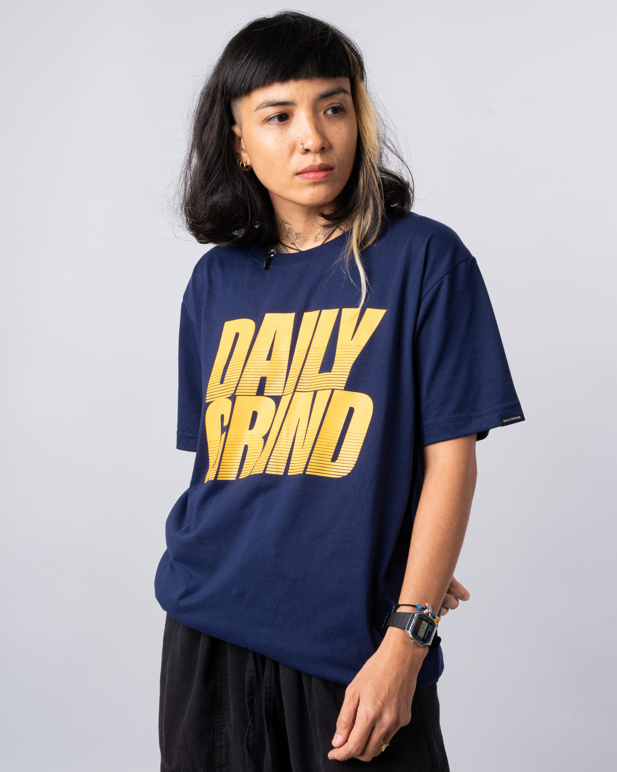 DAILY GRIND STREAKY TSHIRT NAVY BLUE/YELLOW | Daily Grind Store PH